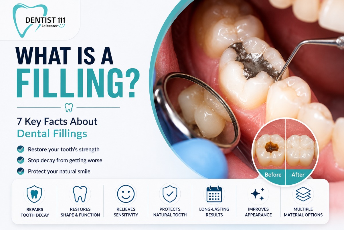 Dentist placing a dental filling to restore a decayed tooth